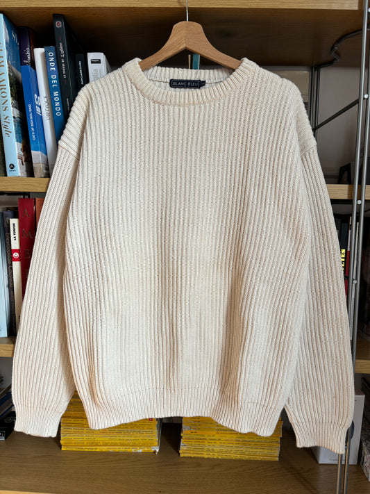 c.1990 Handknitted White Blue pullover