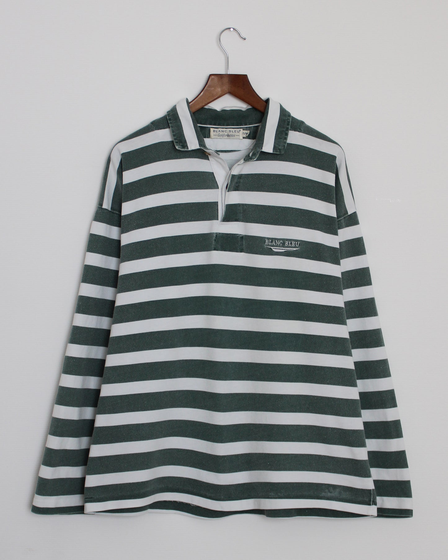 c.1990 Blanc Bleu Striped Polo - Size M