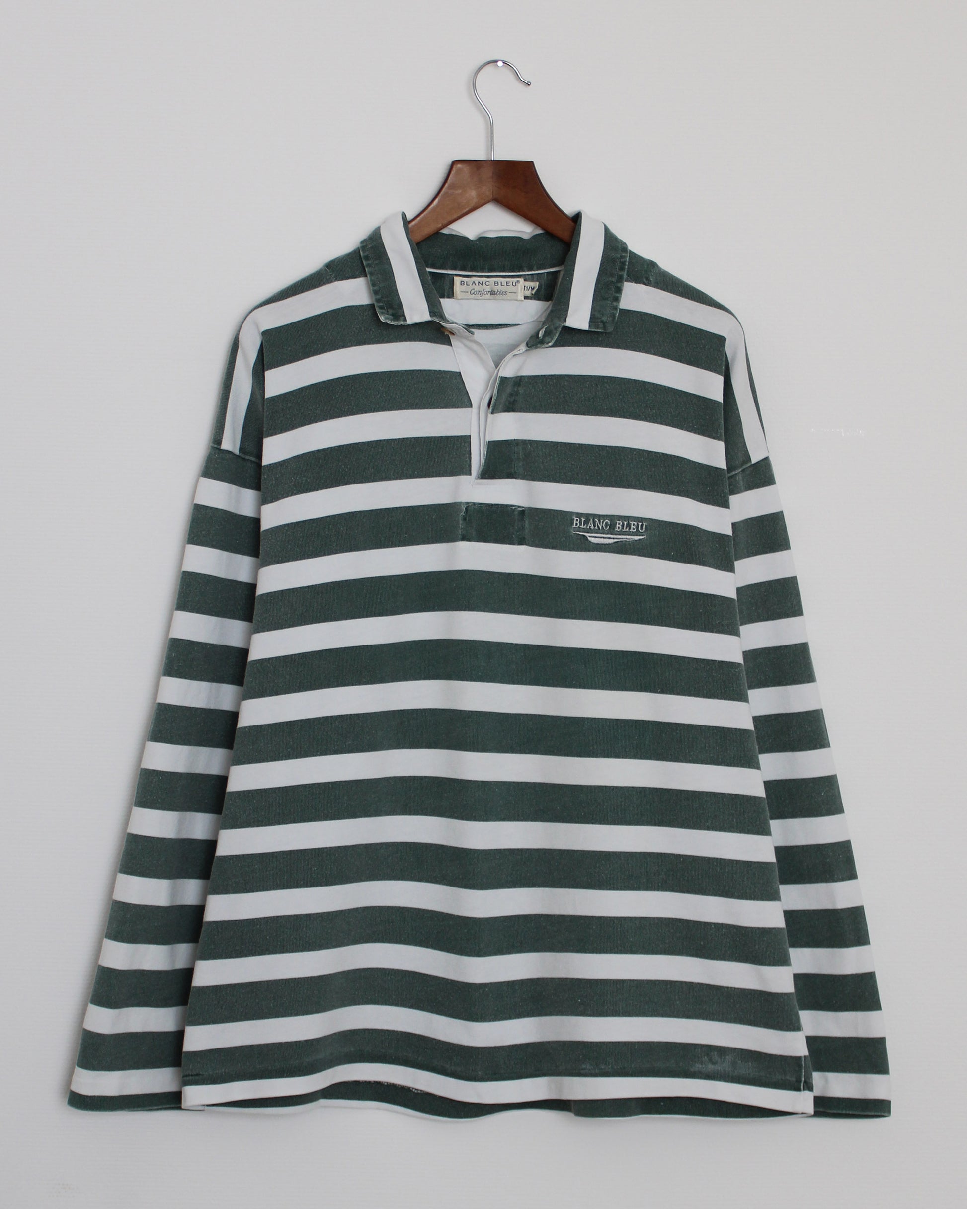 c.1990 Blanc Bleu Striped Polo - Size M