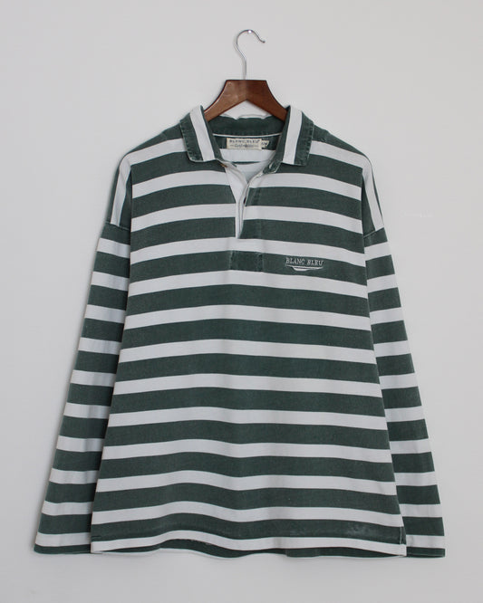 c.1990 Blanc Bleu Striped Polo - Size M