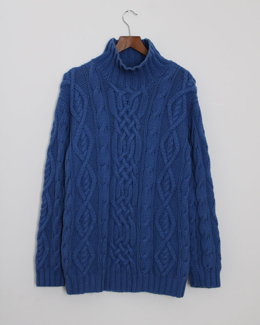 c.1990 Hand Knitted Blanc Bleu Pullover - Size M