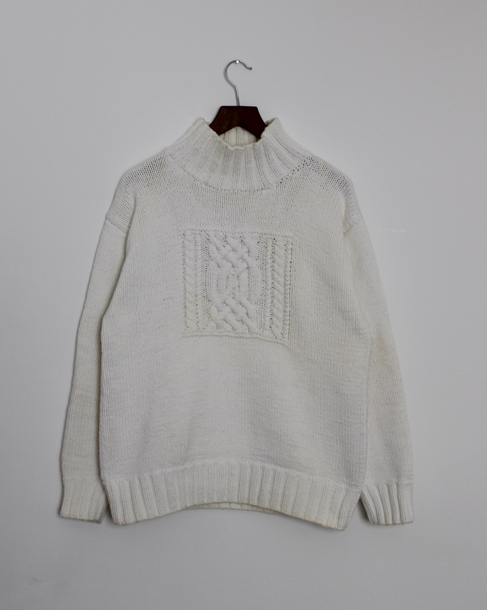 c.1990 Hand Knitted Blanc Bleu Pullover - Size M