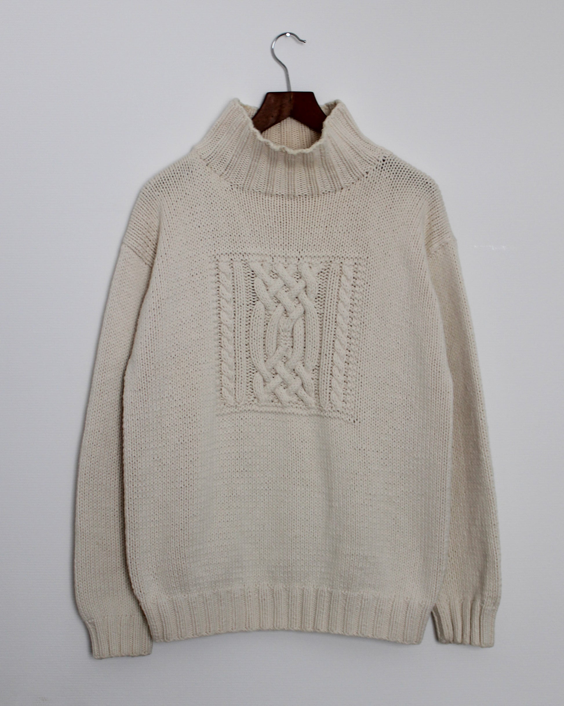 c.1990 Hand Knitted Blanc Bleu Pullover - Size L