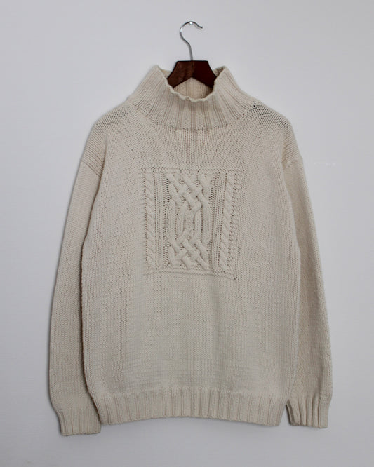 c.1990 Hand Knitted Blanc Bleu Pullover - Size L